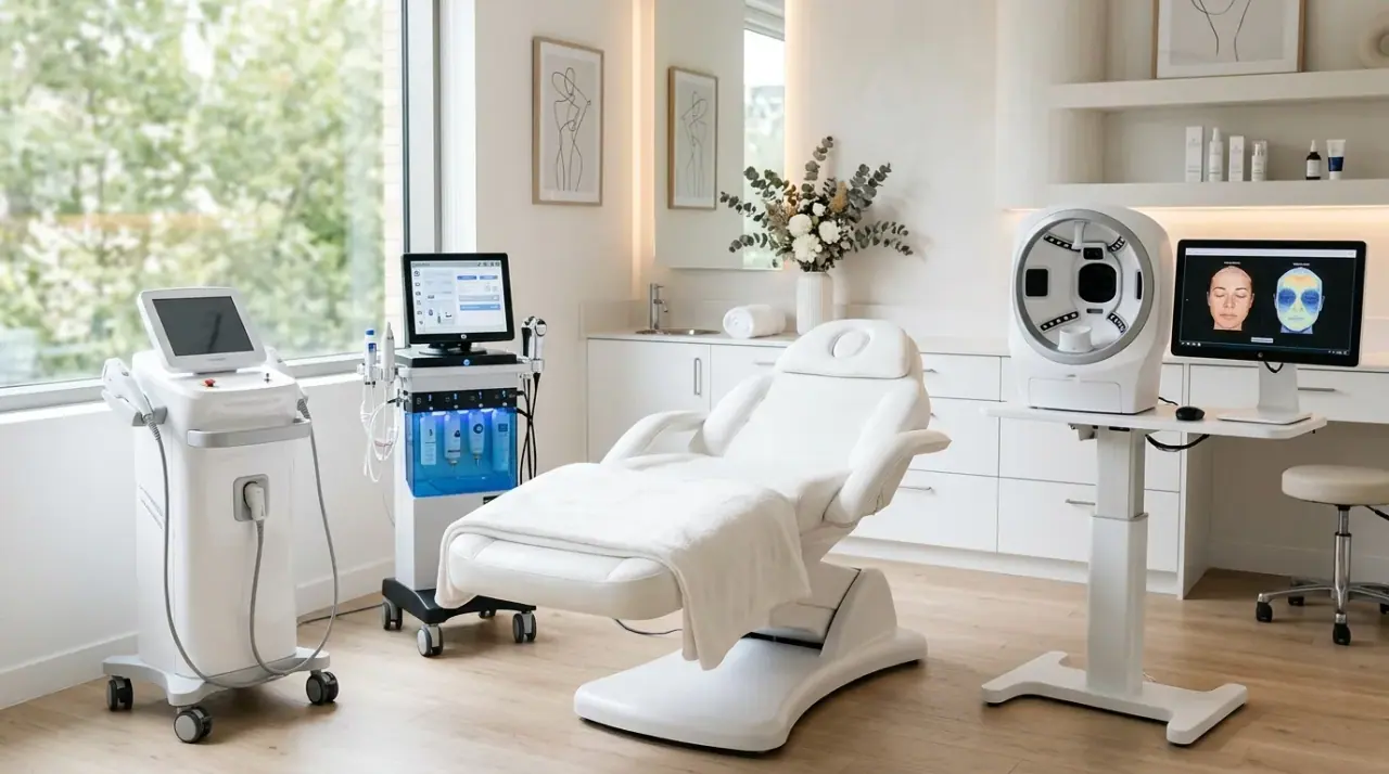 Equipment and an adjustable chair in a treatment-room layout