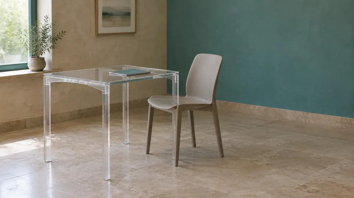 Clear table and chair with space around them